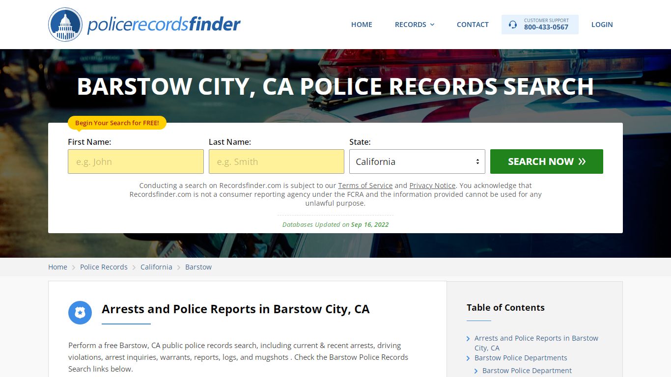 BARSTOW CITY, CA POLICE RECORDS SEARCH - RecordsFinder