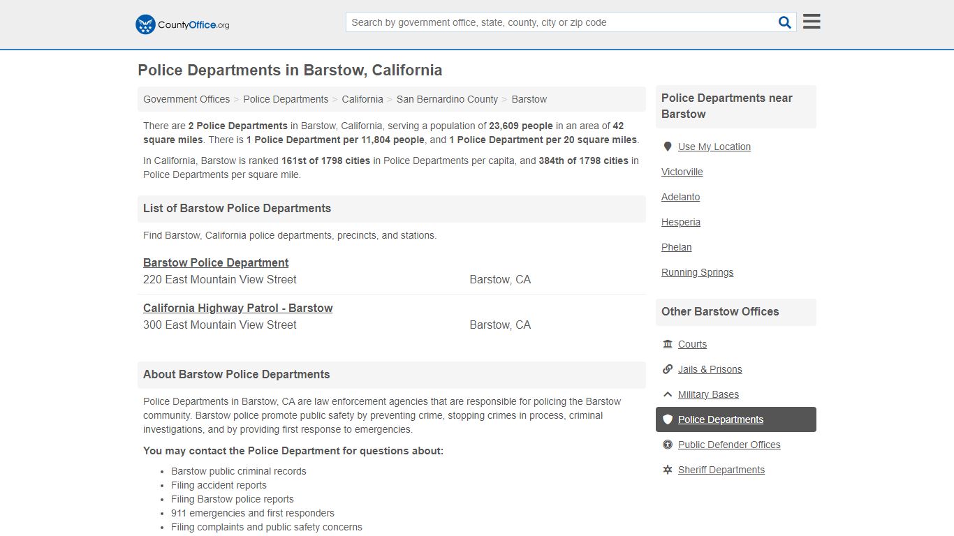 Police Departments - Barstow, CA (Arrest Records & Police Logs)