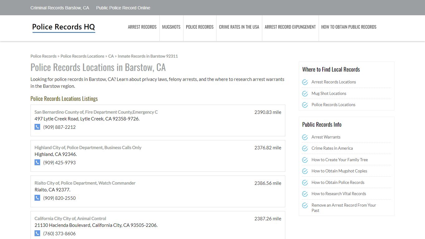 Criminal Records Barstow, CA - Public Police Record Online